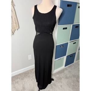 Vintage 90s All That Jazz Black Beaded Embellished Mesh Cut-Out Long Maxi Dress